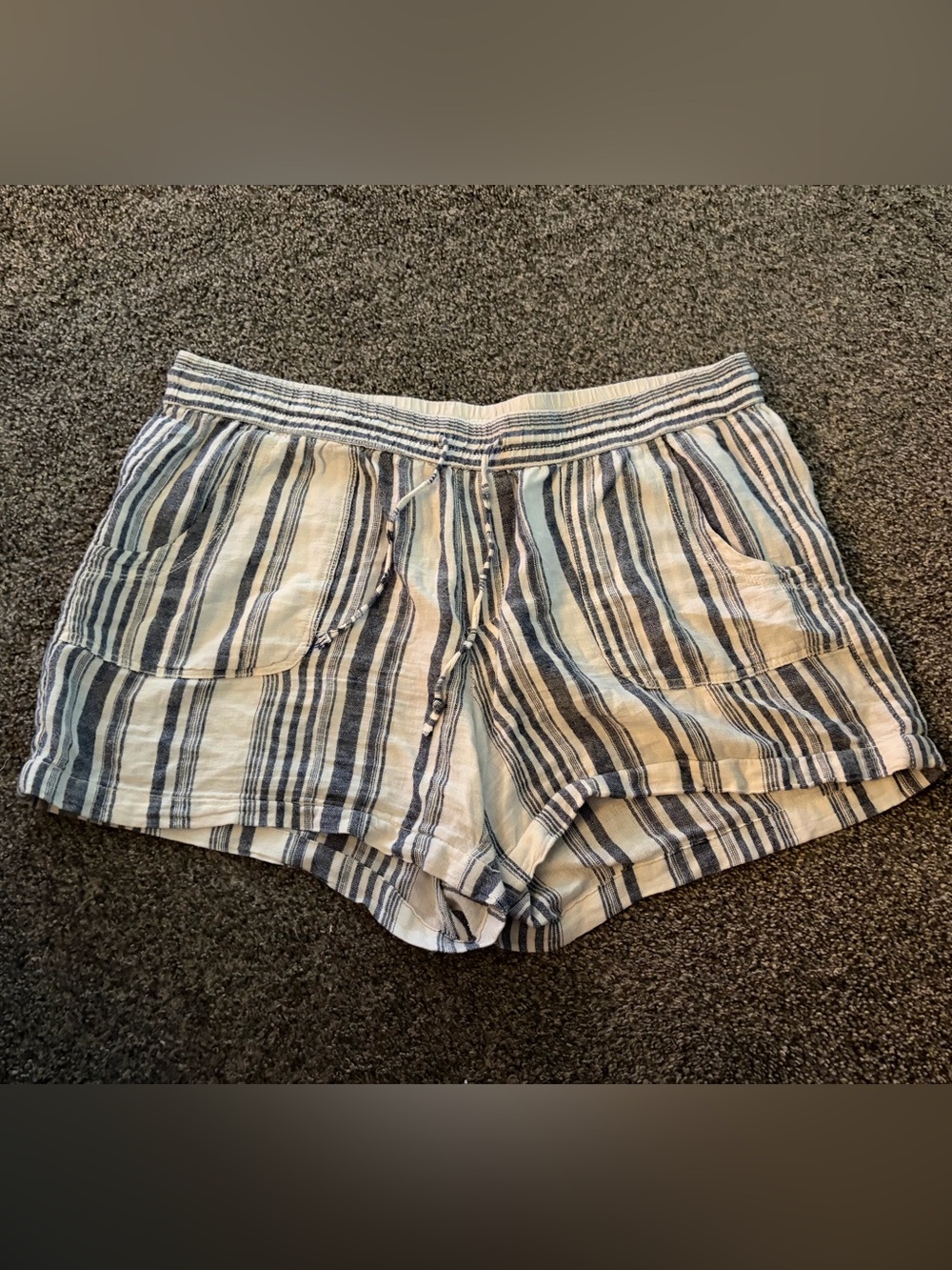 Faded Glory Striped Drawstring Linen-Blend Women's Shorts - Blue & White